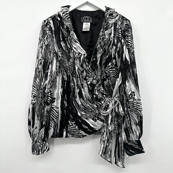 Alex‎ Evenings Wrap Blazer Jacket Top Size 1X Chiffon Long Sleeve Romantic Boho - Picture 11 of 11